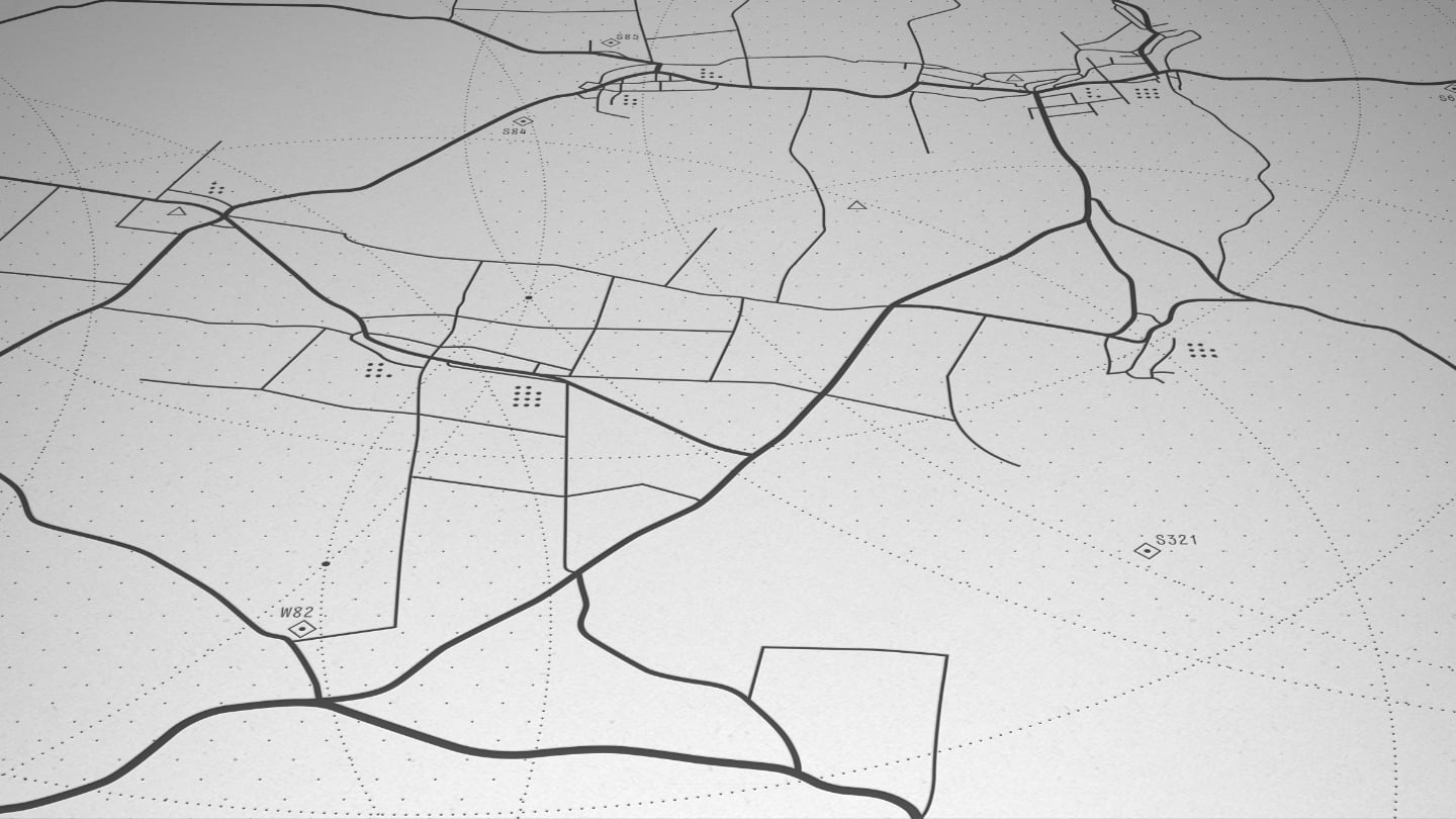 Experimentelle Kartographie eines fiktiven Senderkatasters.|Experimental cartography using a fictitious transmitter cadastre.